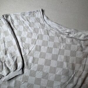 Torrid Asymmetric Checkered Cropped Sweatshirt Tan White Boat Neck 5X
